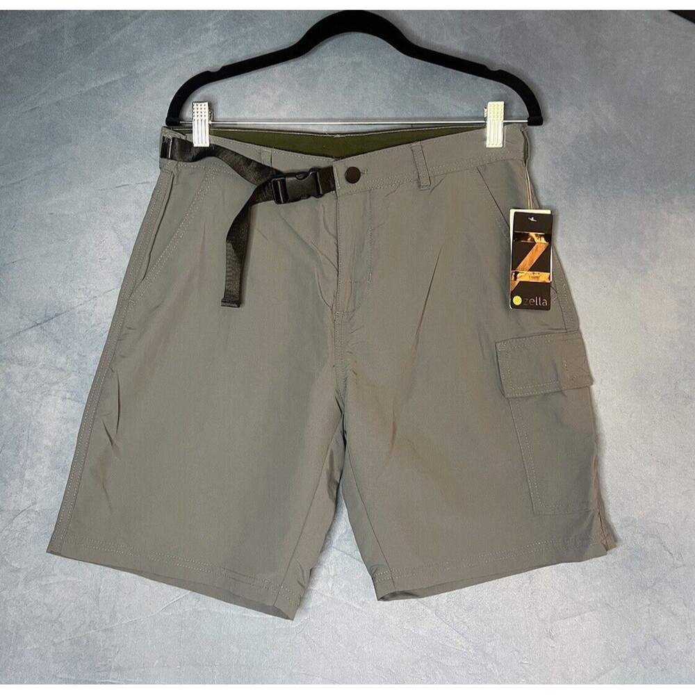 ZELLA Men's Short Grey 100% Nylon Adjustable Buckle Belt Cargo Pockets Size 31